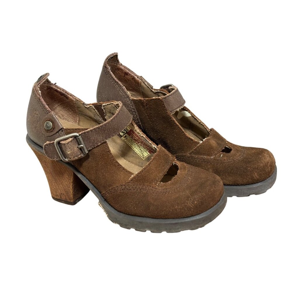 LONDON UNDERGROUND Y2K VINTAGE 90'S LEATHER PLATFORM WOOD CHUNKY HEEL SHOES 6.5